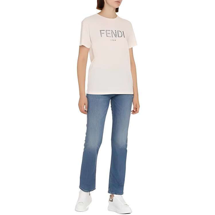 Kaos Pendek FENDI dengan Motif Gambar/Cetak, Cocok untuk Pria dan WanitaF-08