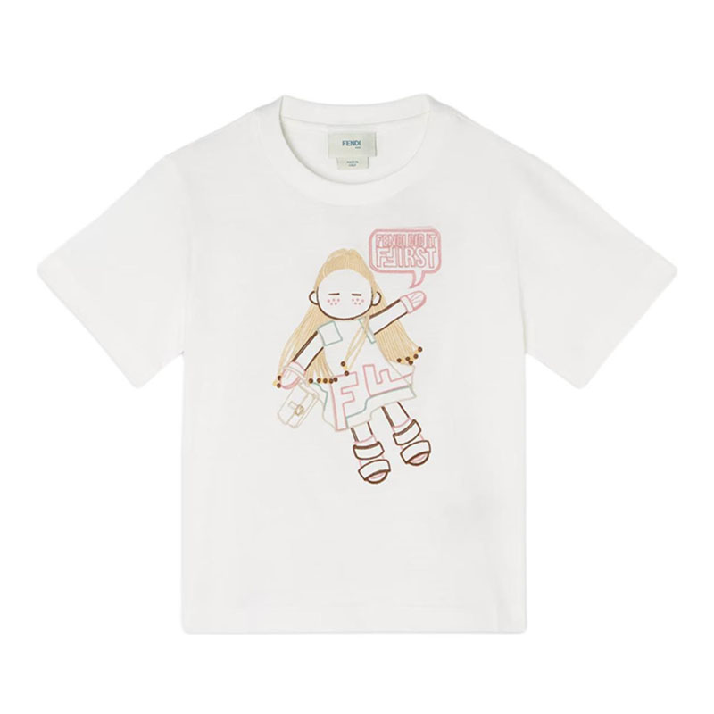 Kaos Pendek FENDI dengan Motif Gambar/Cetak, Cocok untuk Pria dan WanitaF-44