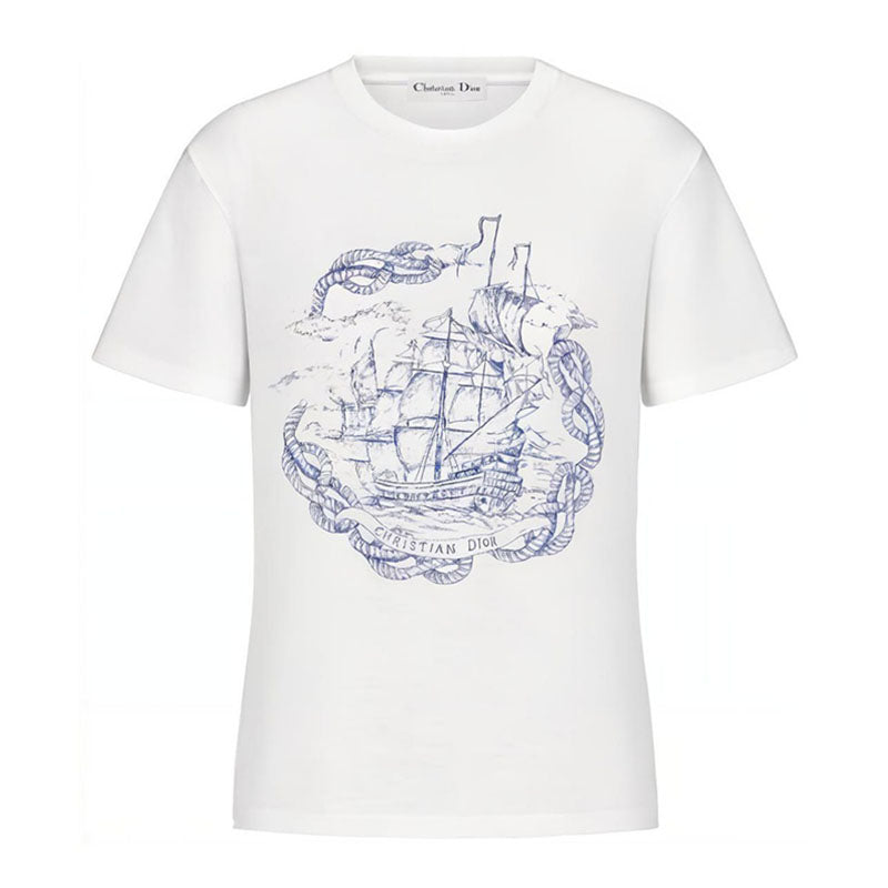 Kaos Pendek DIOR dengan Motif Gambar/Cetak, Cocok untuk Pria dan Wanita  -D-20